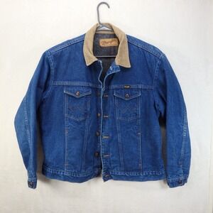 Vintage Wrangler Blanket-Lined Denim Trucker Jacket Corduroy Collar M159 XL 44